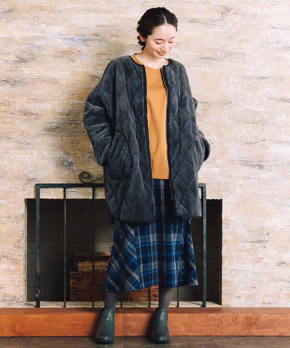 両面起毛チェックスカート