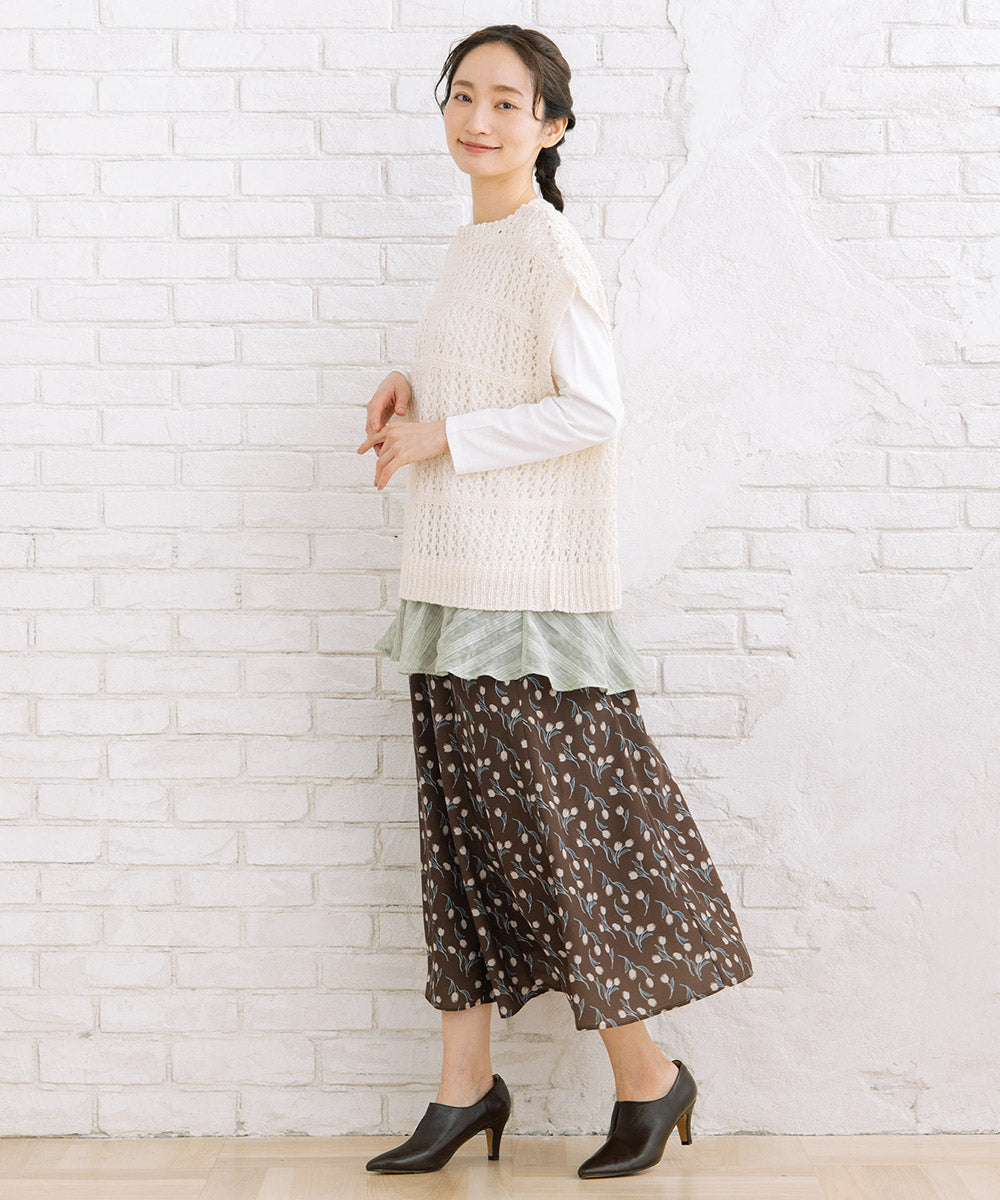 パウダーサテンチューリッププリントスカート