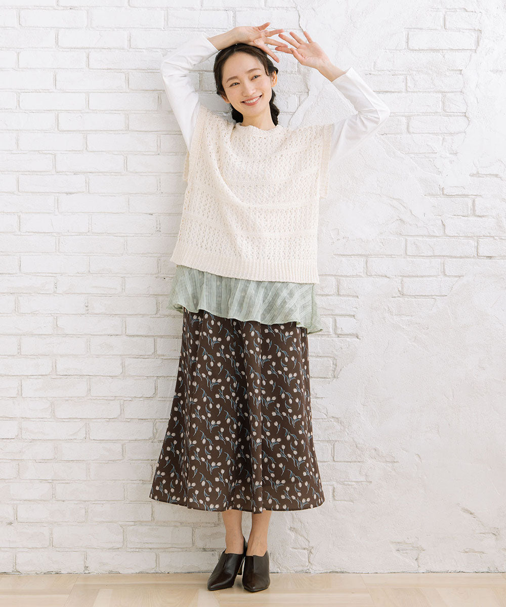 パウダーサテンチューリッププリントスカート