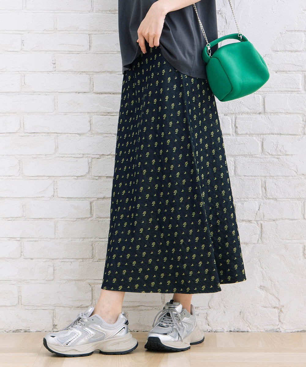 フラワージャカードデニムスカート