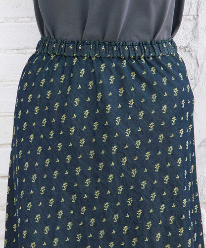 フラワージャカードデニムスカート