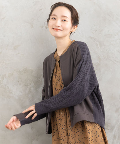 大きいサイズ レディース ジップブルゾン ケーブルコンビ 裏毛｜sabstreet my standard(サブストリートマイスタンダード)