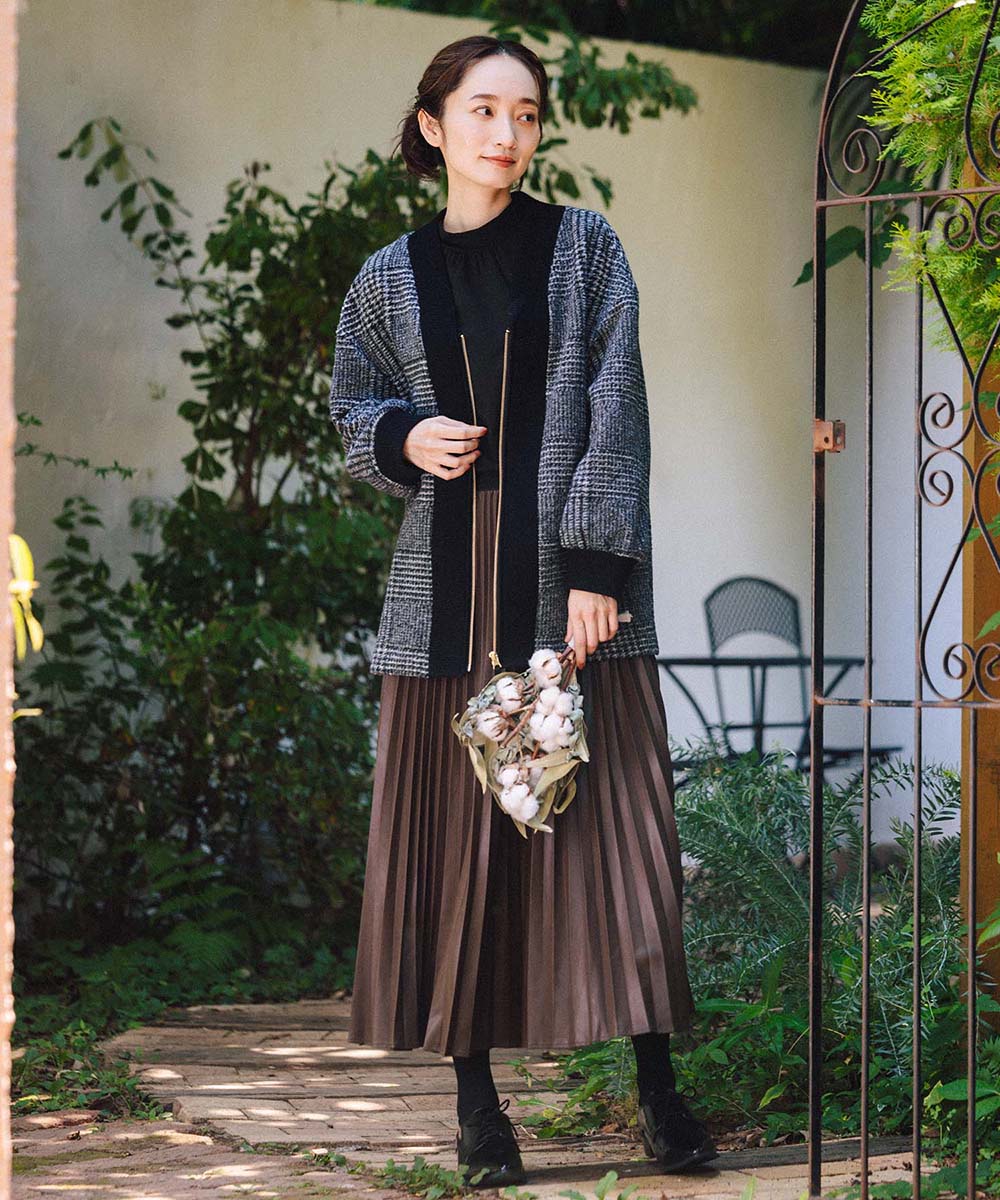 イタリアンエアリーリブデザインジップブルゾン