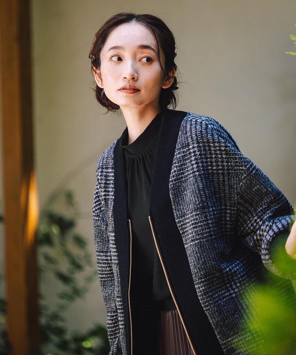 イタリアンエアリーリブデザインジップブルゾン