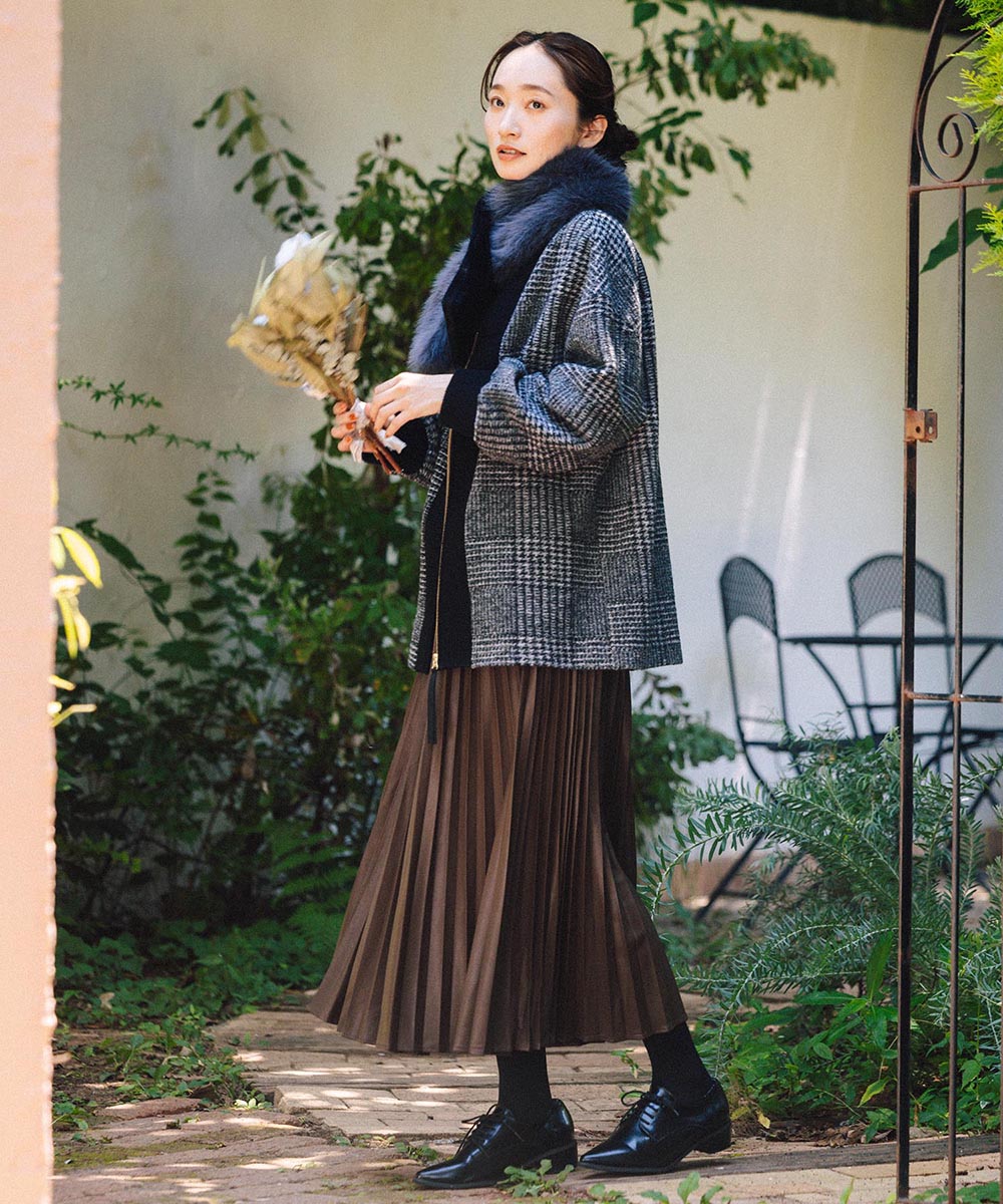 イタリアンエアリーリブデザインジップブルゾン