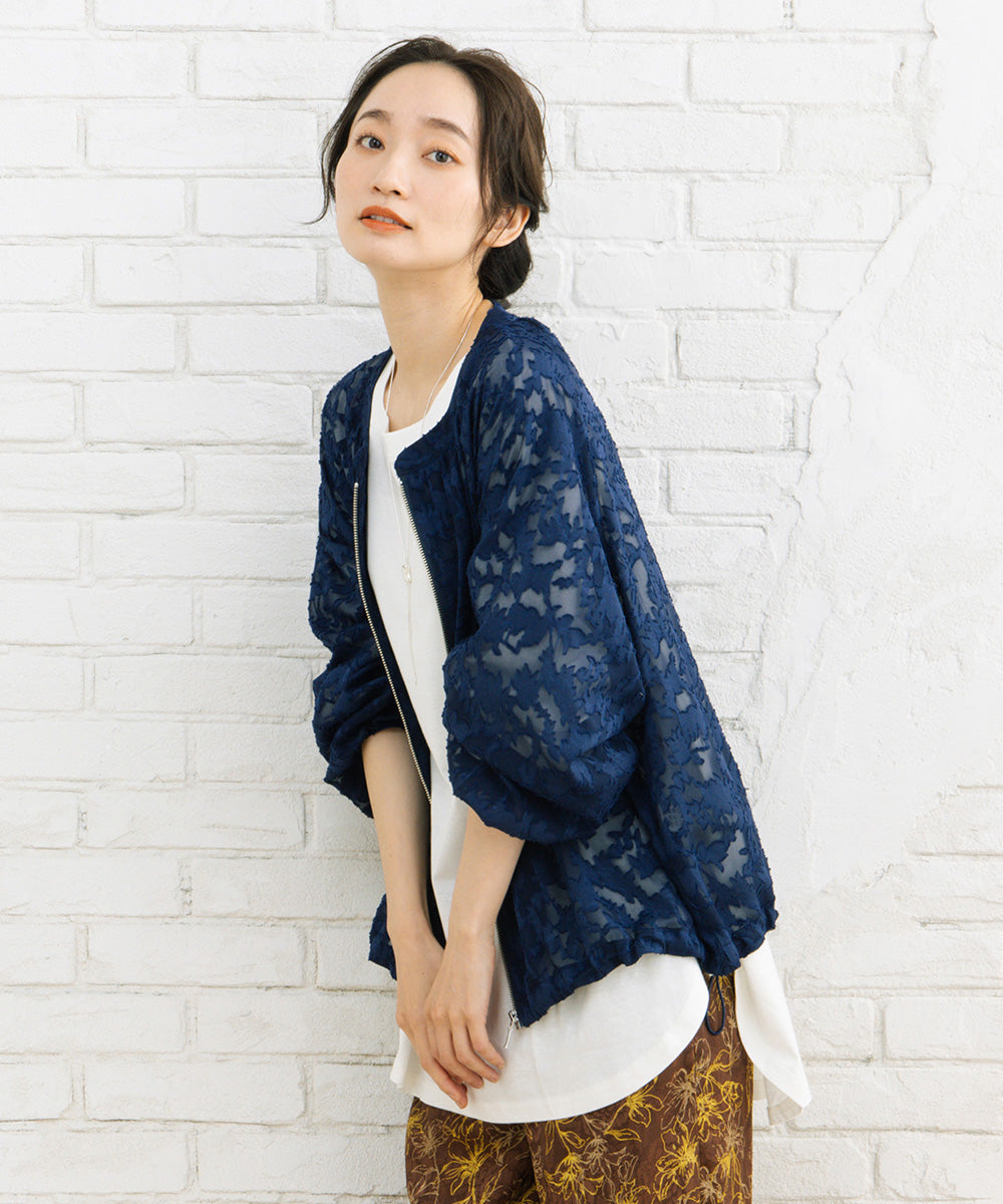 21号(6L～) FONTLAB フラワージャガードシアーブルゾン