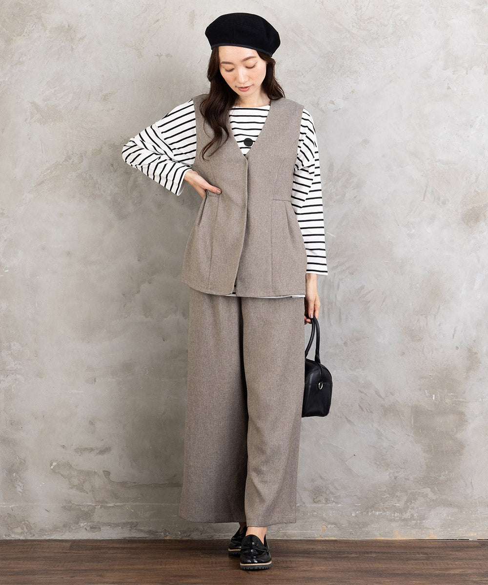 FONTLAB モックツイストクロスジレ×ワイドパンツセットアップ