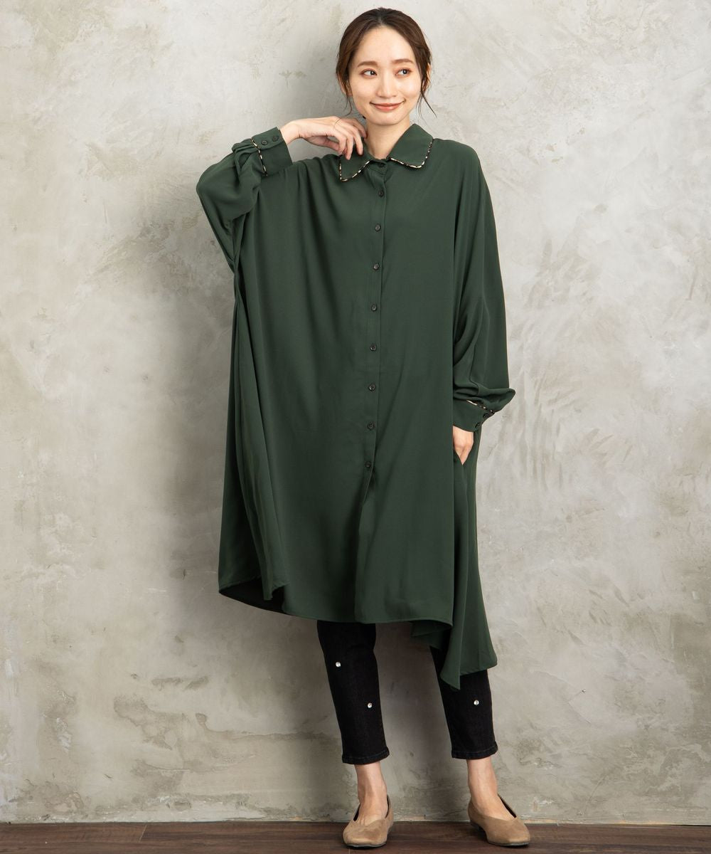 【web限定】【大きいサイズ】 21号(6L～) MAT FASHION ヒョウ柄パイピングコードシャツワンピース - マインドウインド公式オンラインストア