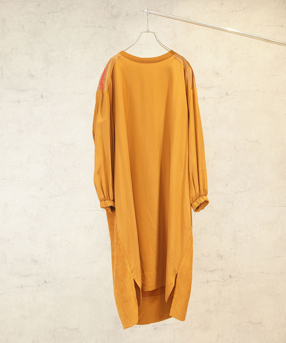 MAT FASHION コーデュロイ切替ラメラインチュニック