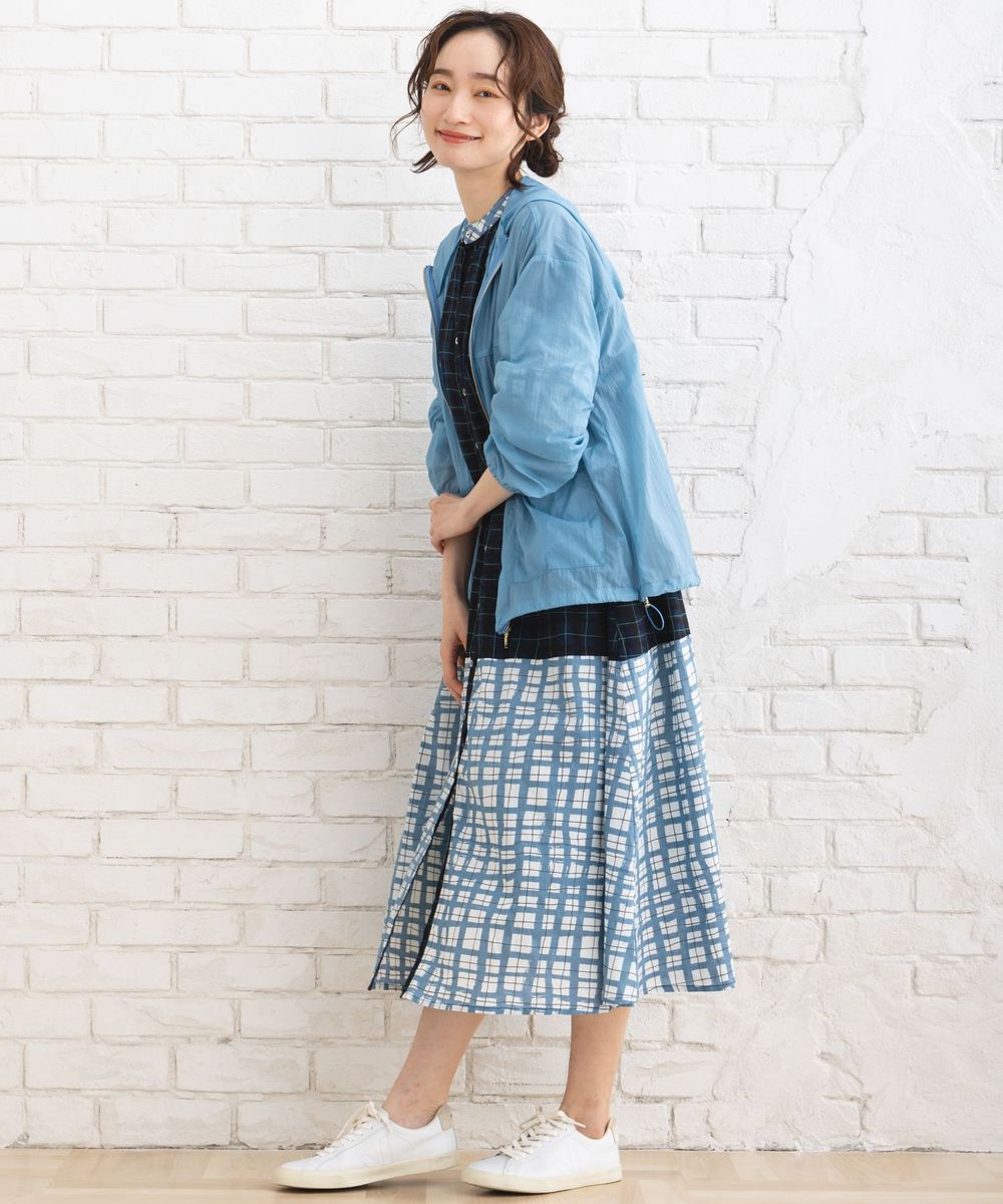 ストライプ＆チェック前開きタックワンピース