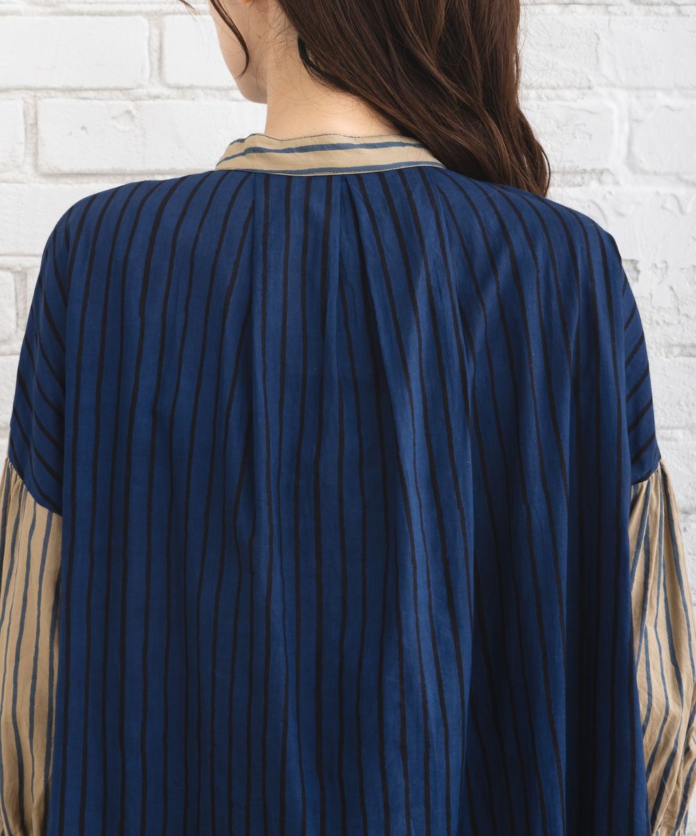 ストライプ＆チェック前開きタックワンピース