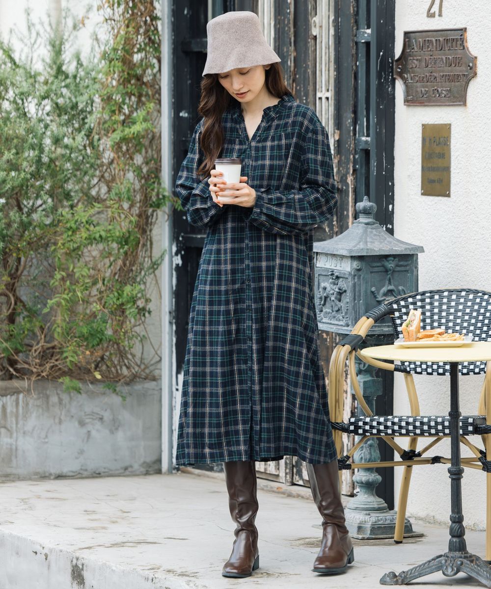 21号(6L～) 起毛ラメチェックワンピース