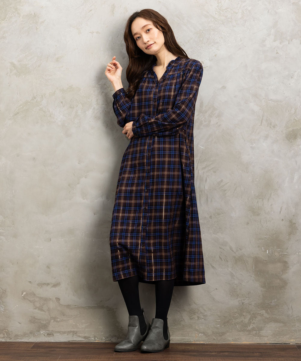 21号(6L～) 起毛ラメチェックワンピース