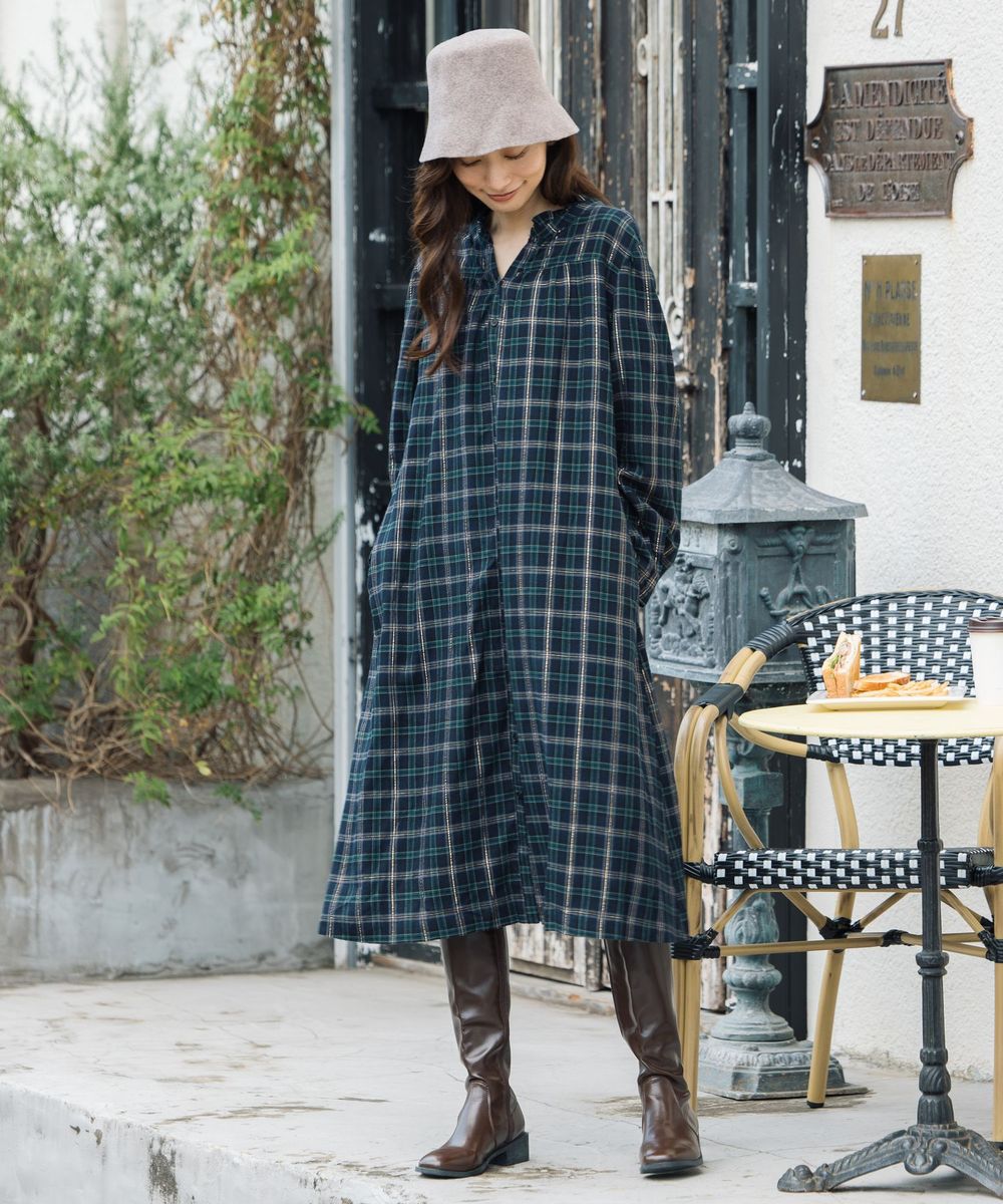 21号(6L～) 起毛ラメチェックワンピース