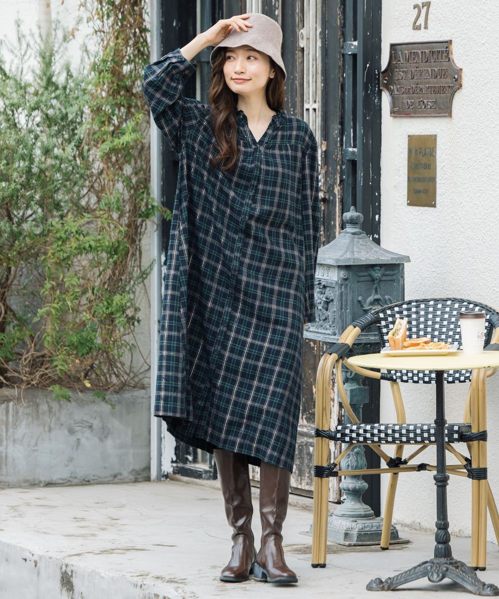 21号(6L～) 起毛ラメチェックワンピース