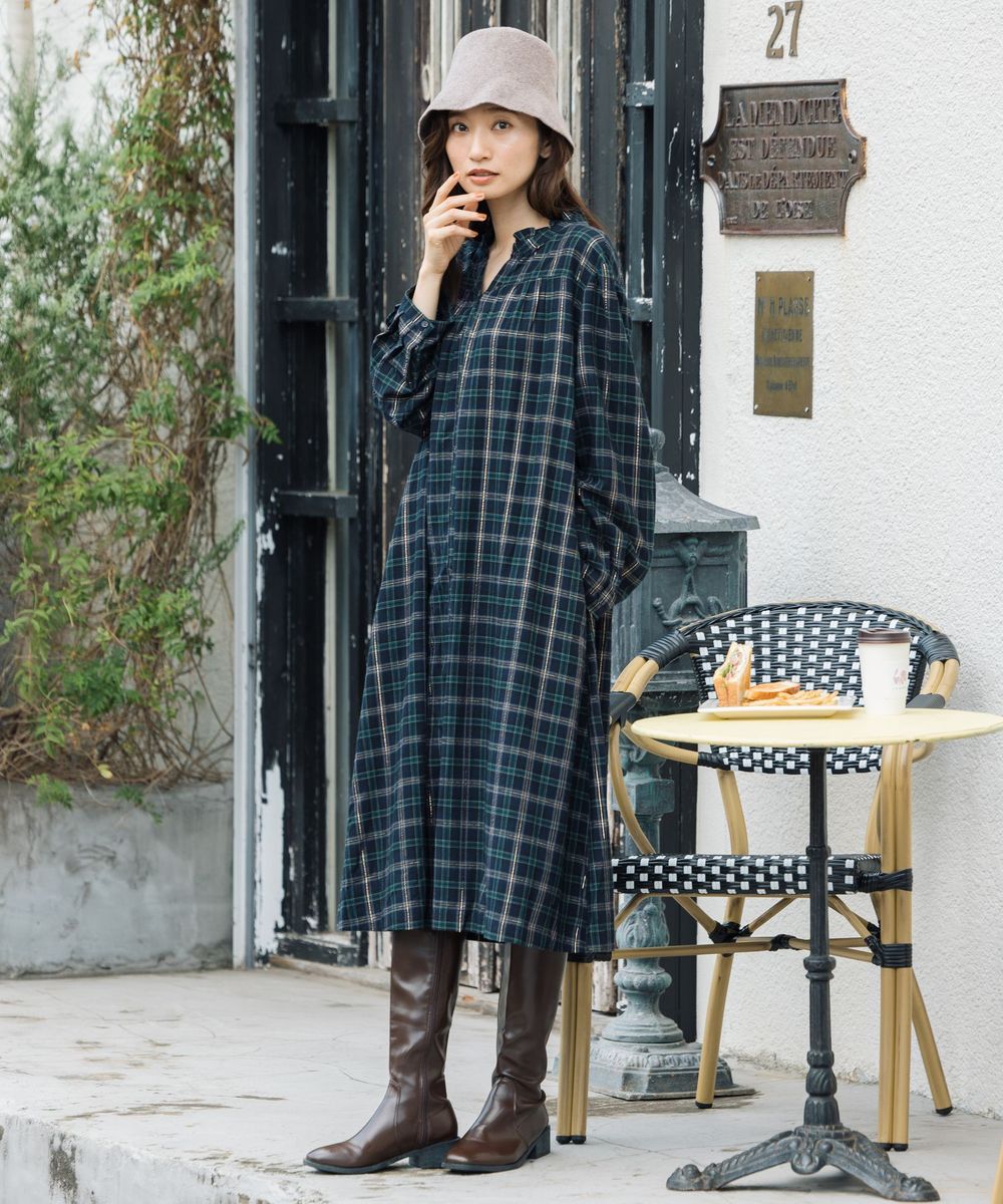 21号(6L～) 起毛ラメチェックワンピース