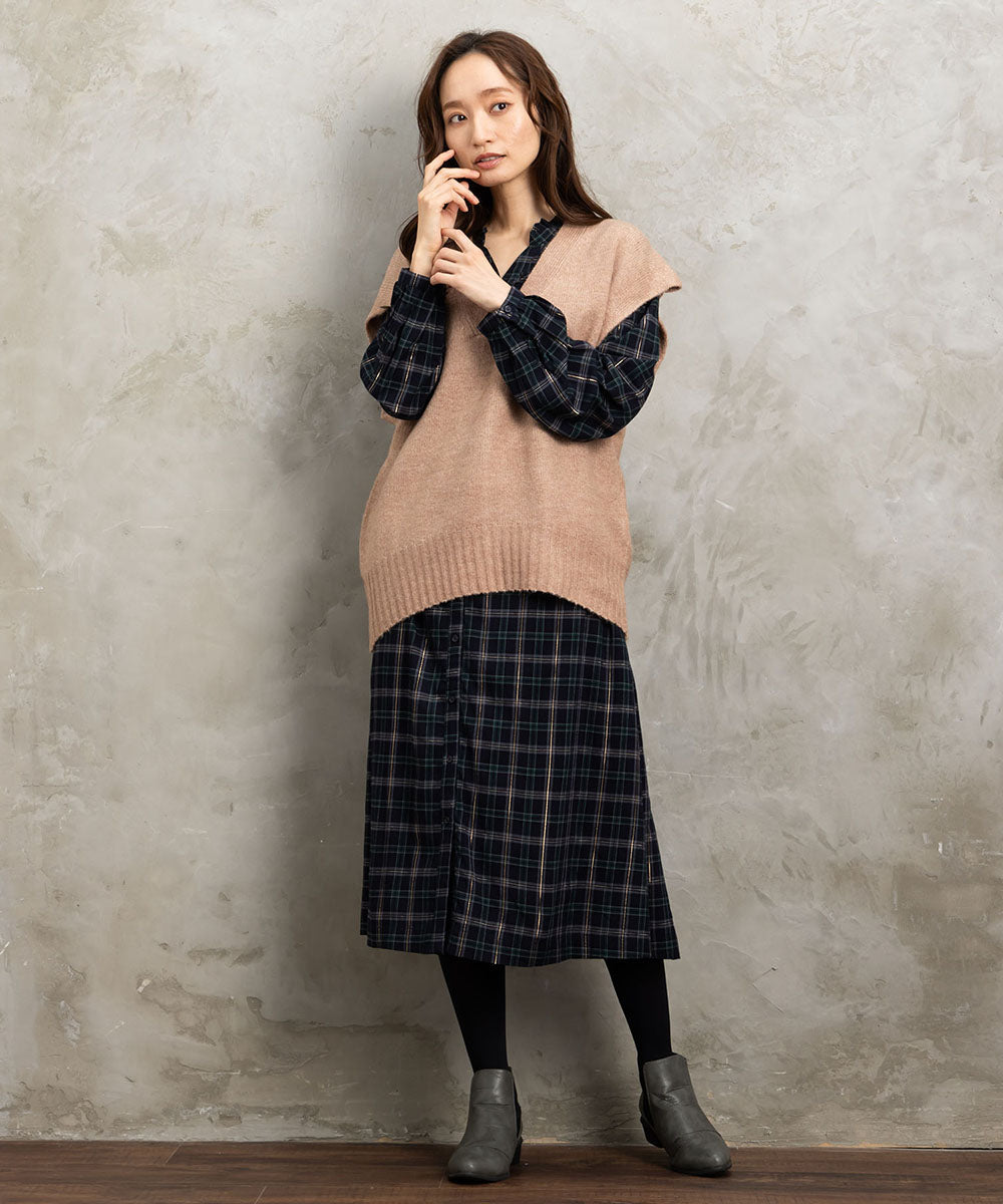 21号(6L～) 起毛ラメチェックワンピース