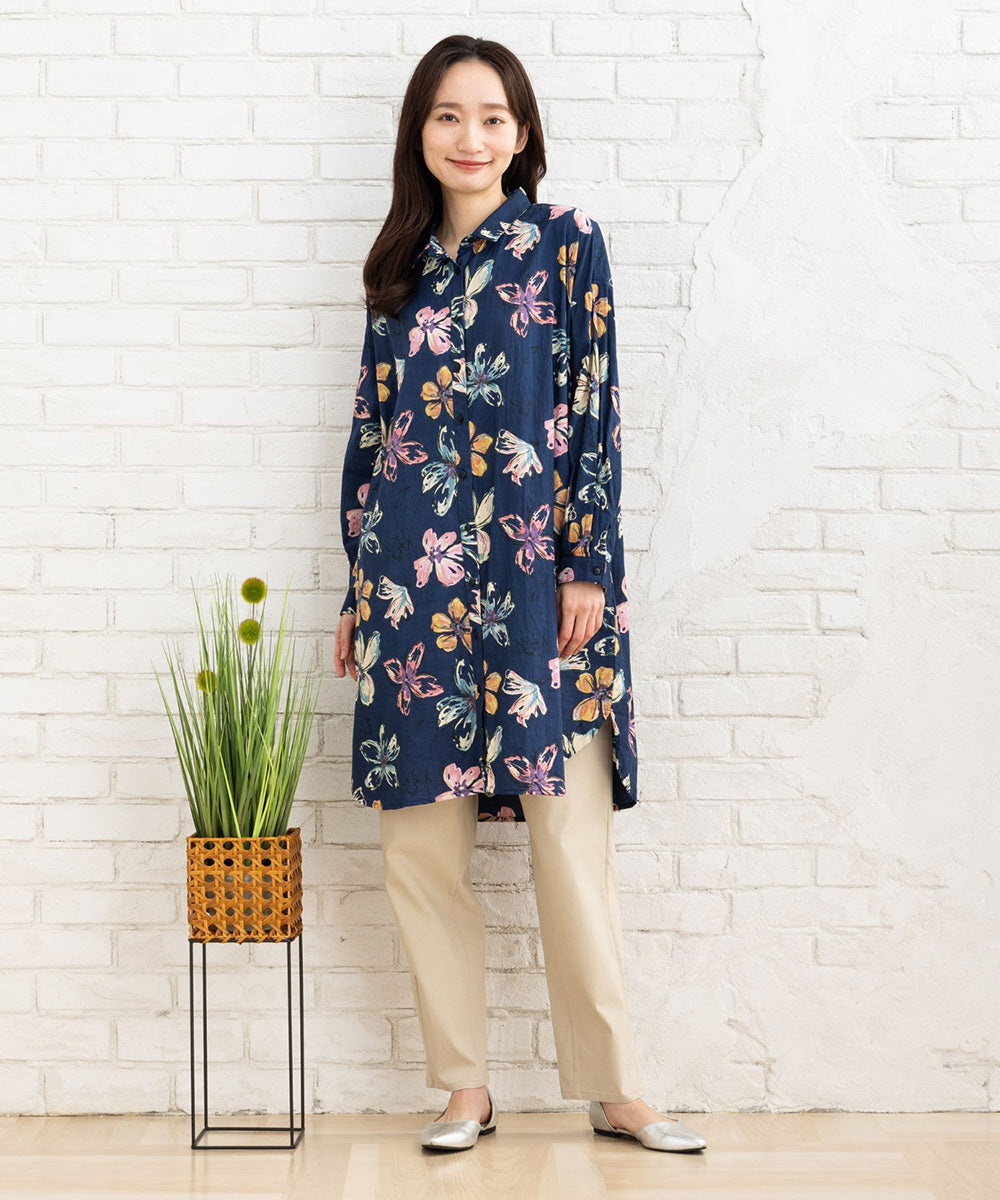 ペイントフラワープリントチュニック