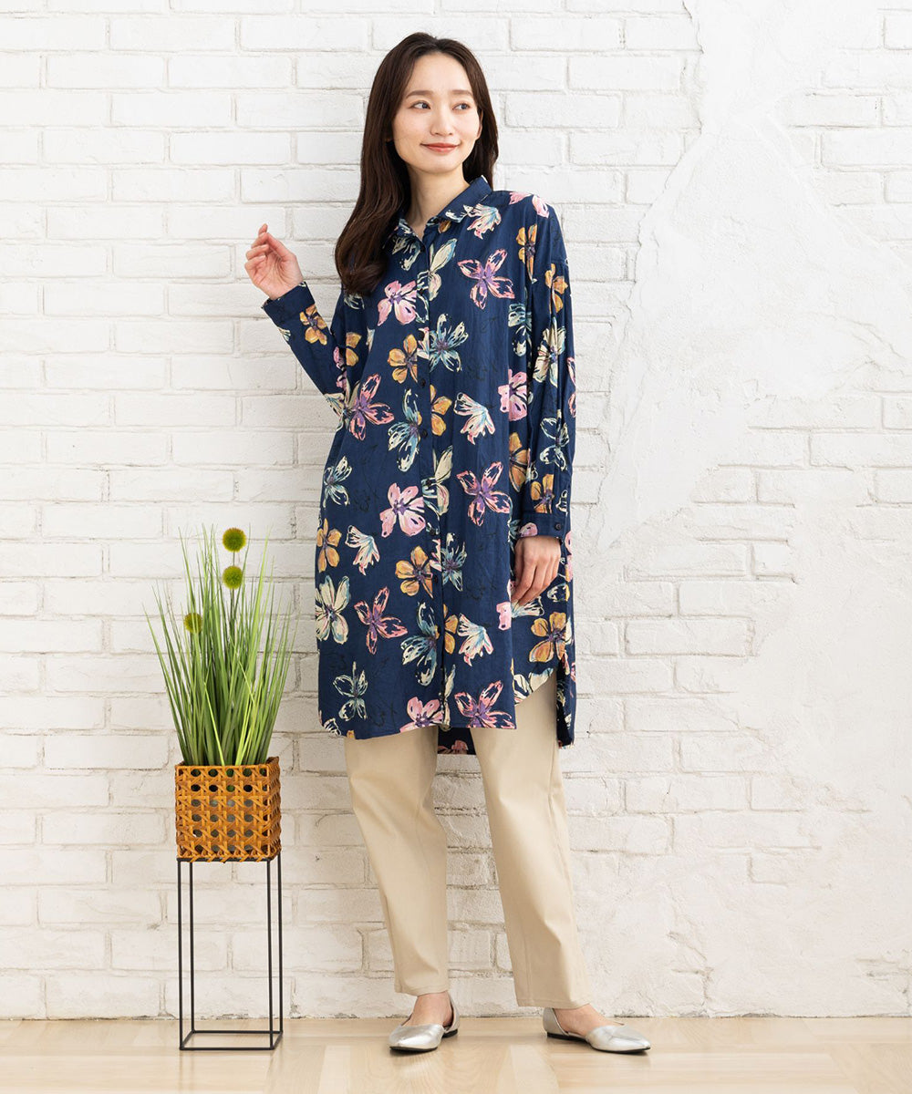 ペイントフラワープリントチュニック