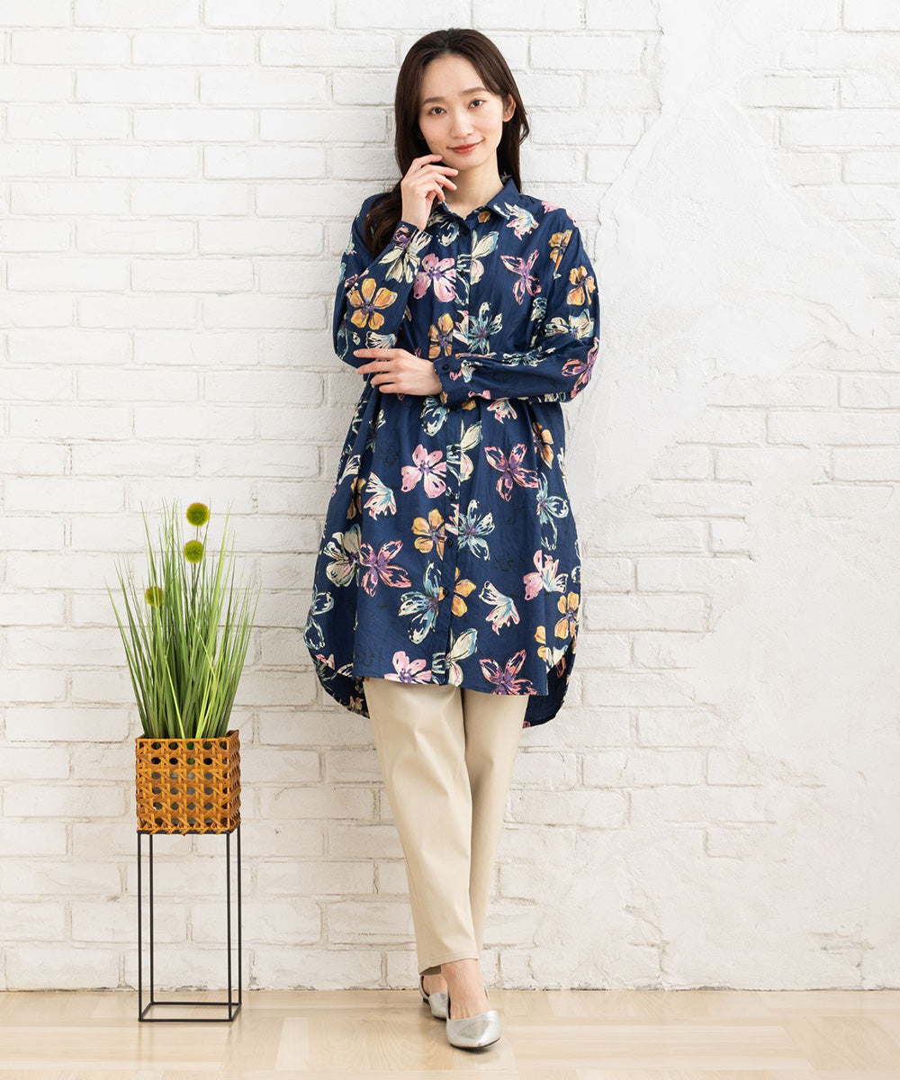 ペイントフラワープリントチュニック