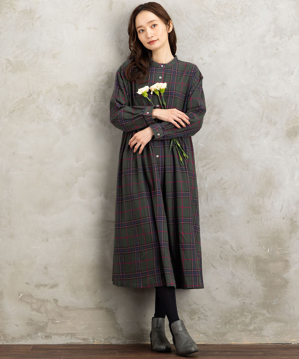起毛チェックへリンボンワンピース