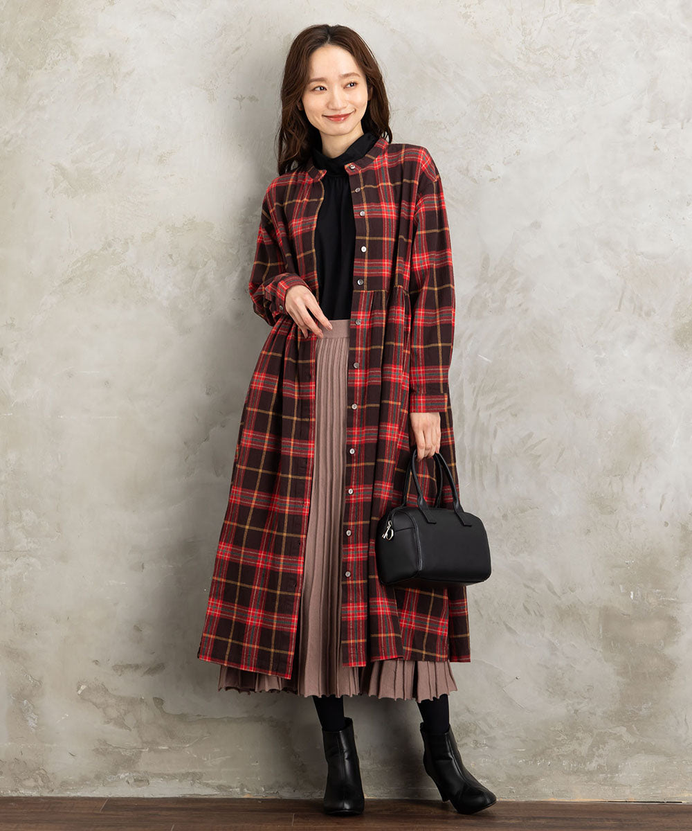 起毛チェックへリンボンワンピース