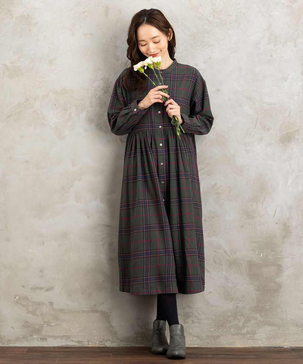 起毛チェックへリンボンワンピース