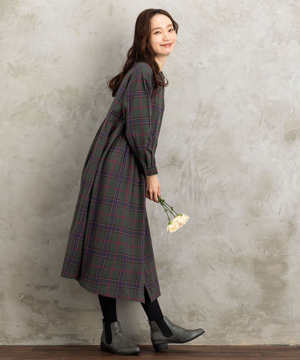 起毛チェックへリンボンワンピース