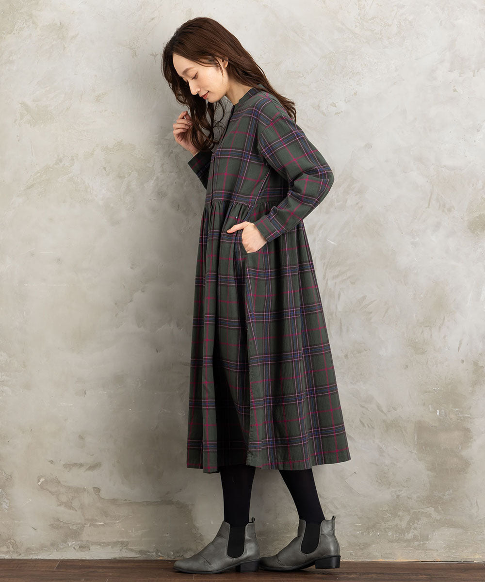 起毛チェックへリンボンワンピース