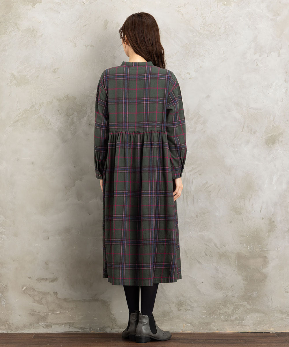 起毛チェックへリンボンワンピース