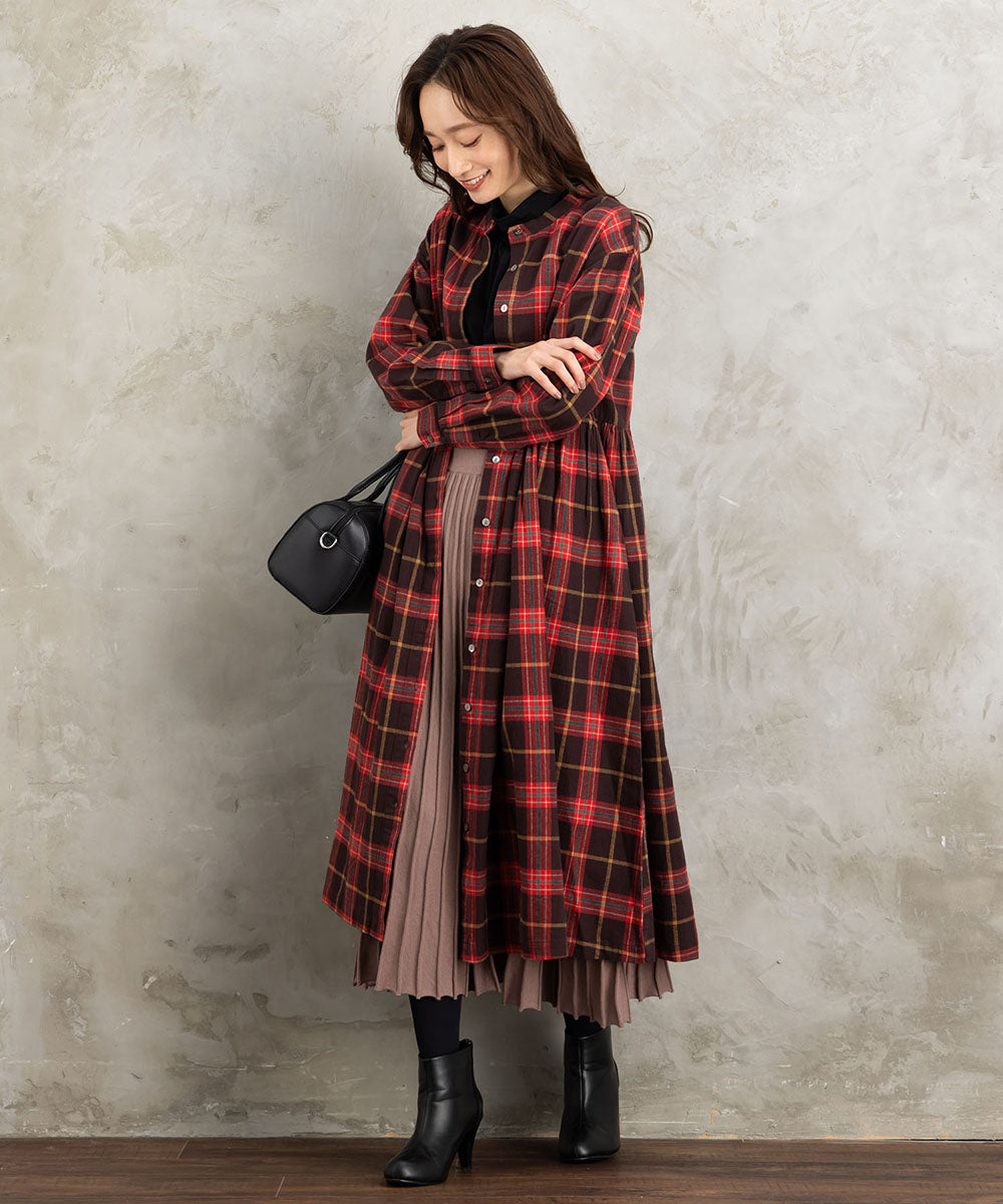 起毛チェックへリンボンワンピース