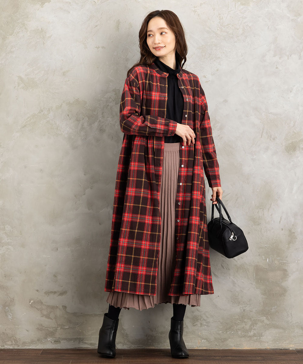 起毛チェックへリンボンワンピース