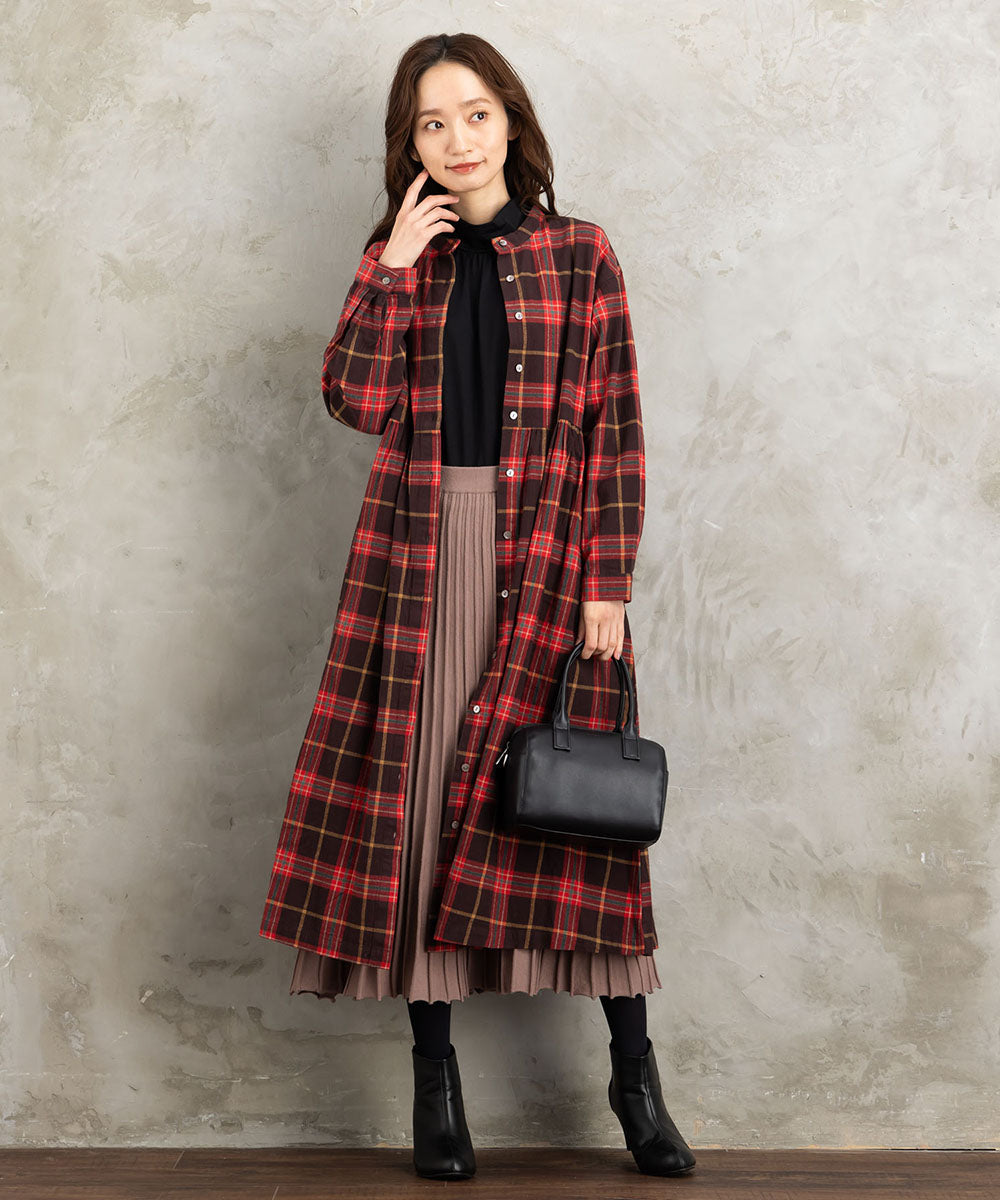 起毛チェックへリンボンワンピース