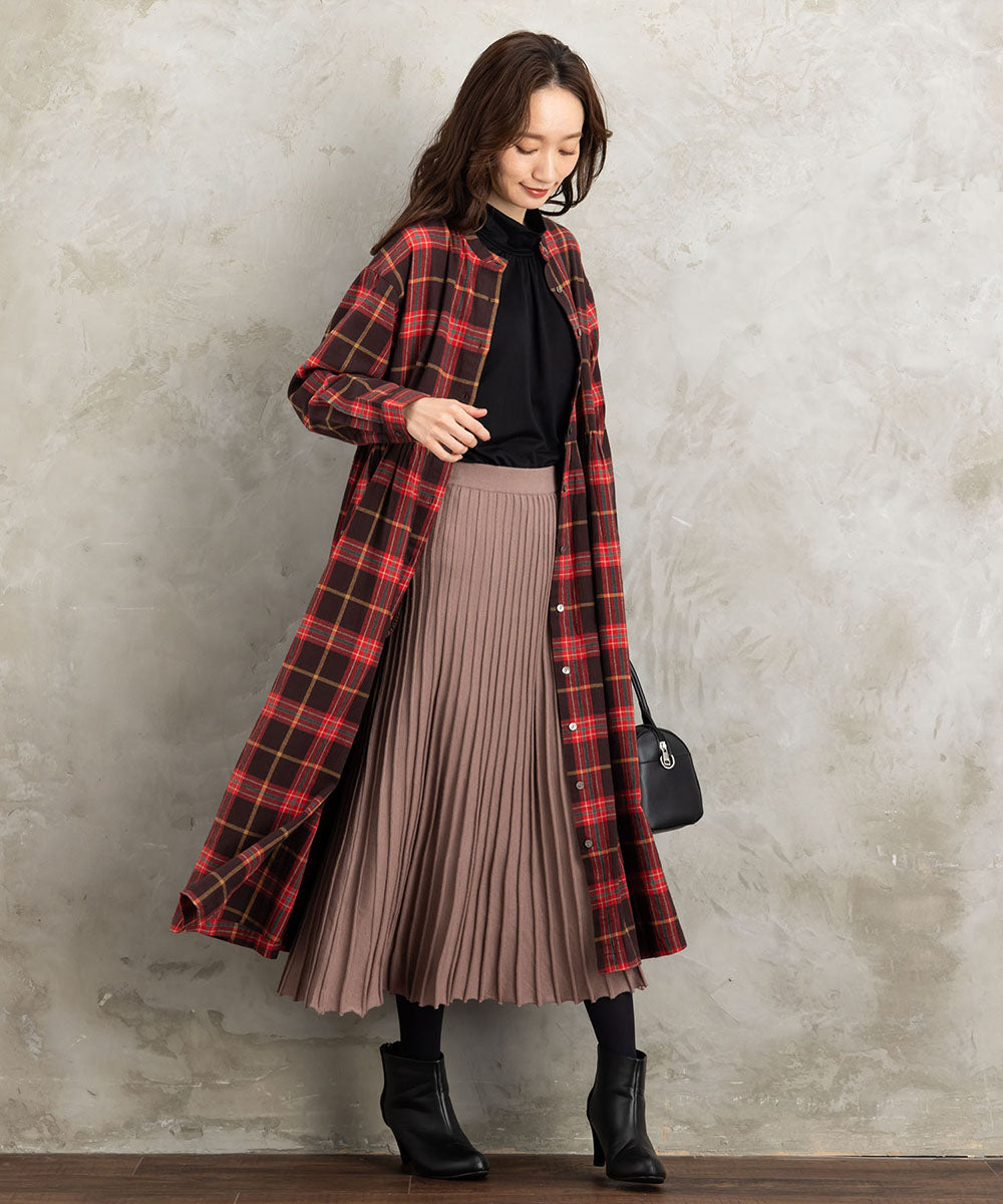 起毛チェックへリンボンワンピース