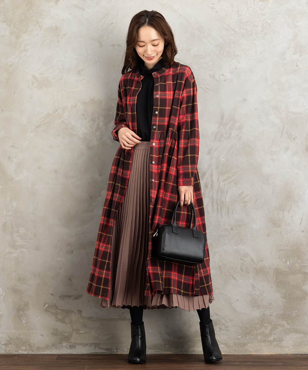 起毛チェックへリンボンワンピース