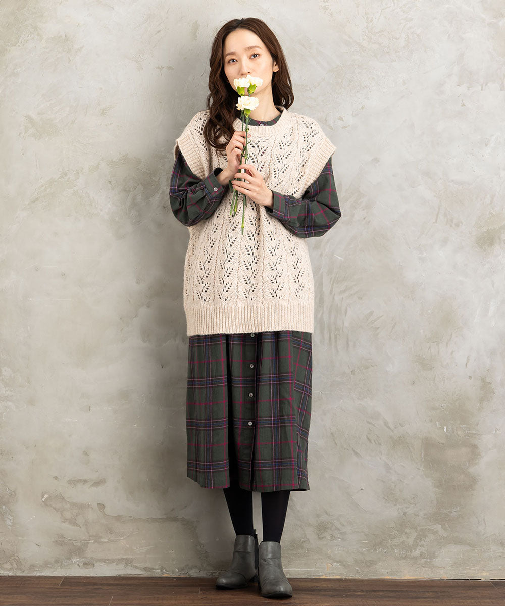 起毛チェックへリンボンワンピース