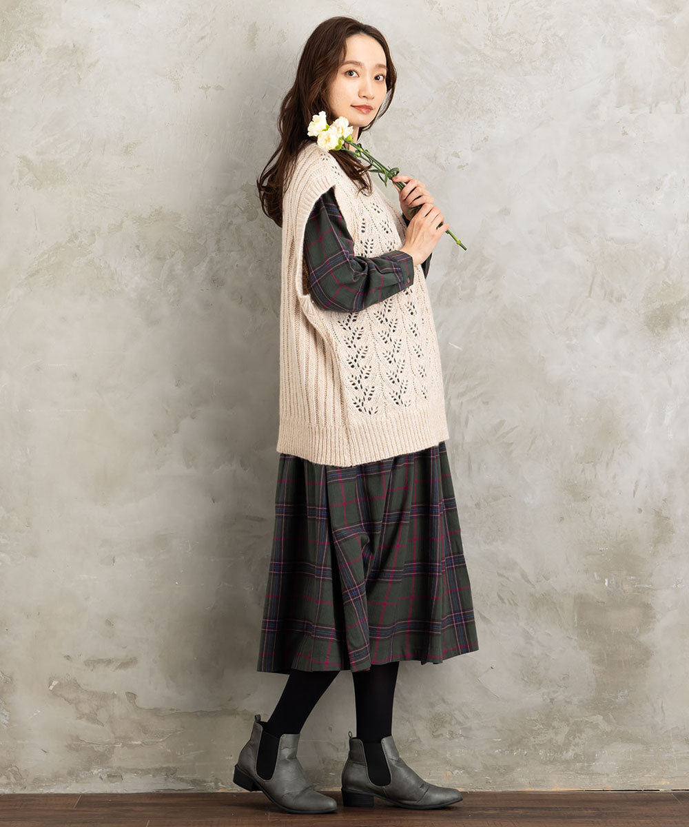 起毛チェックへリンボンワンピース