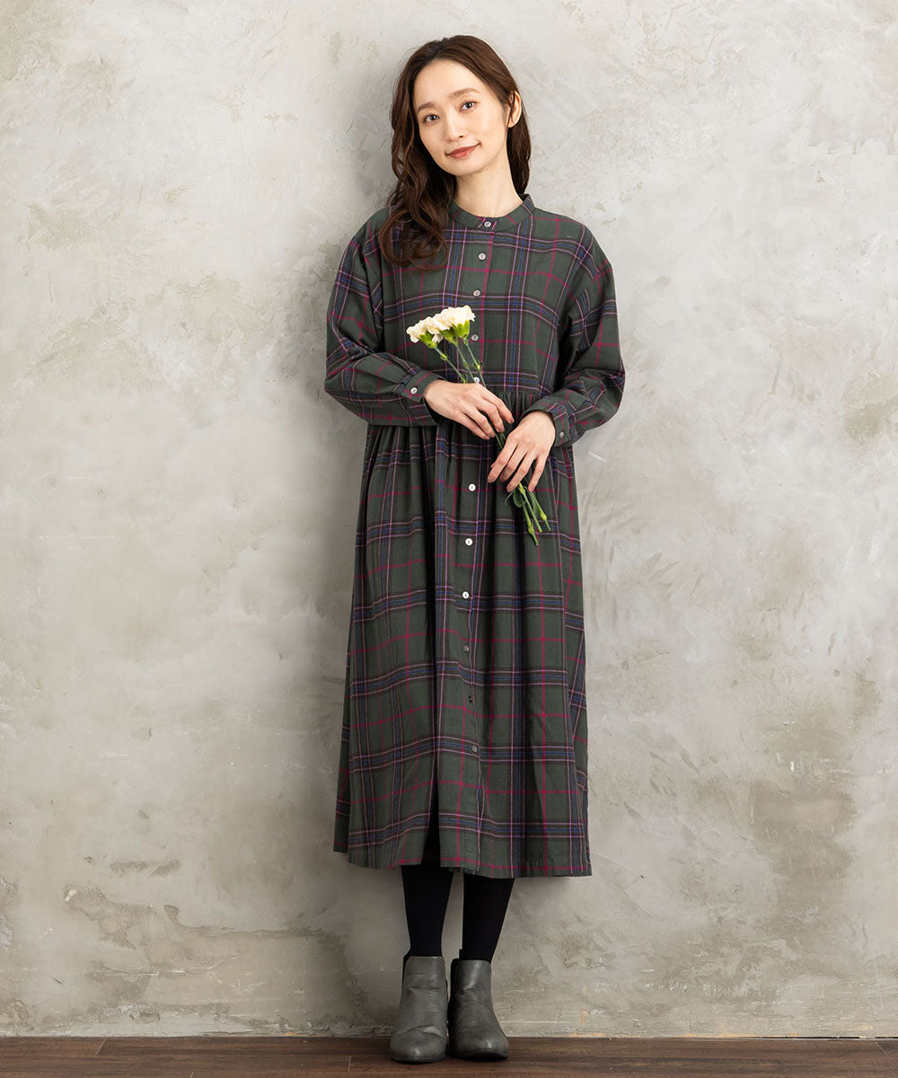 起毛チェックへリンボンワンピース