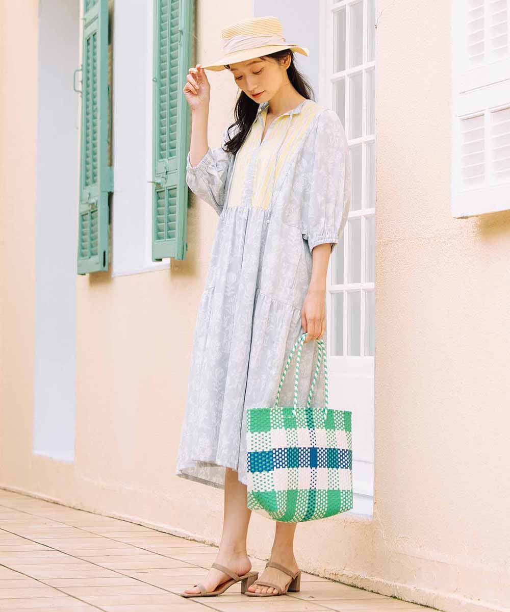 コードコットンMIXプリントカフタンワンピース