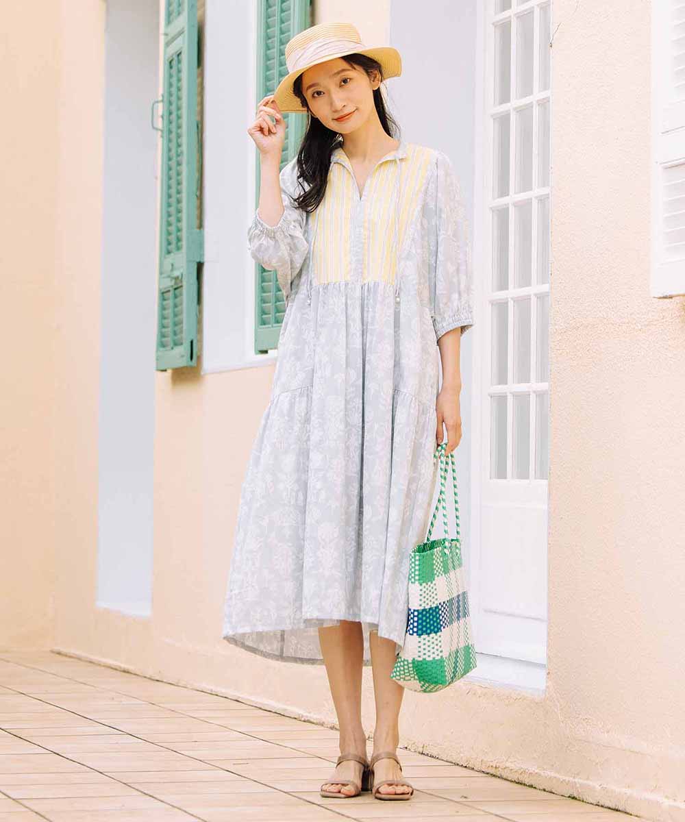 コードコットンMIXプリントカフタンワンピース