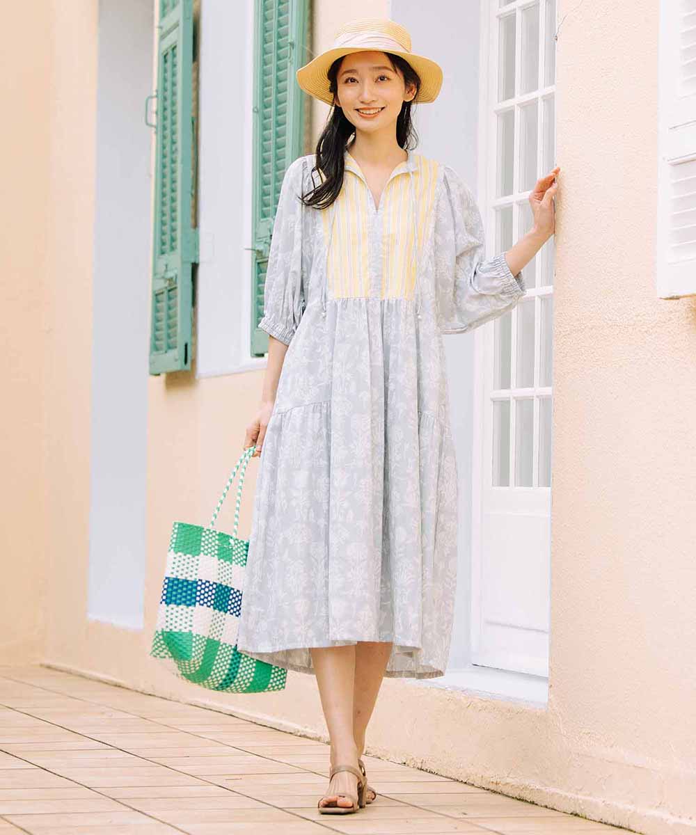 コードコットンMIXプリントカフタンワンピース