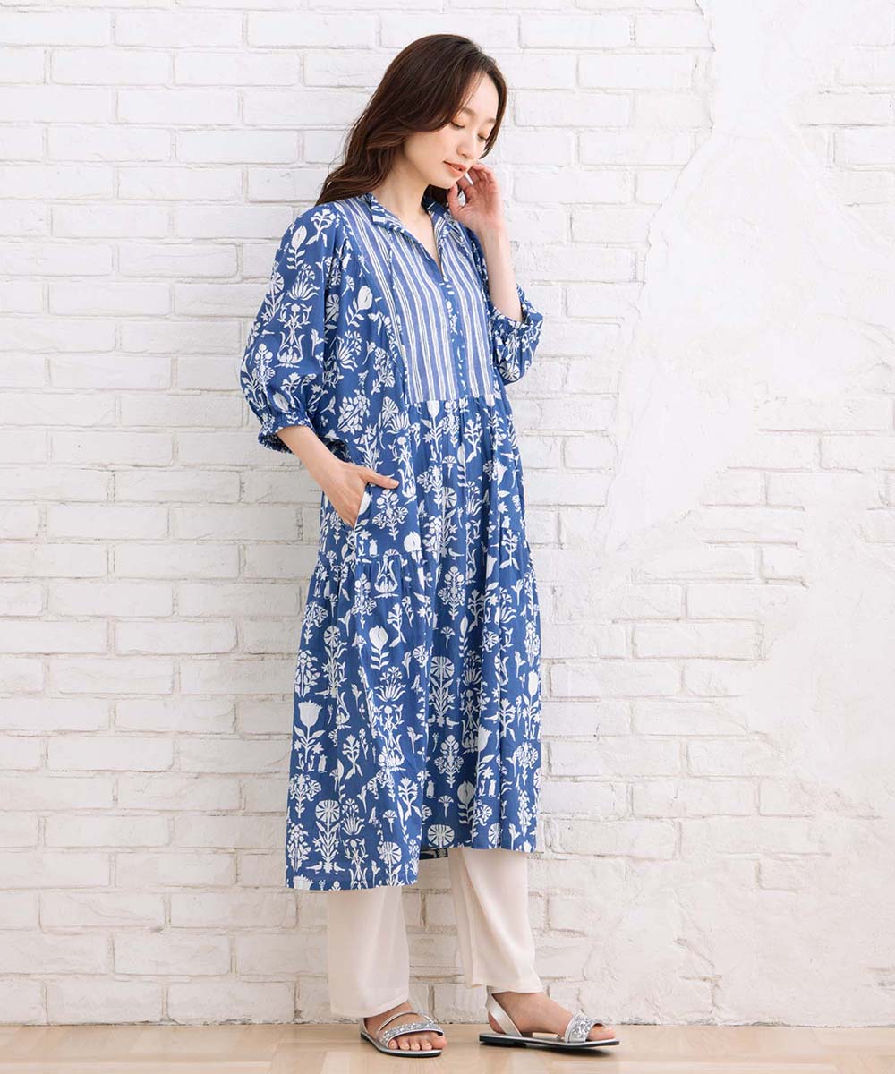 コードコットンMIXプリントカフタンワンピース