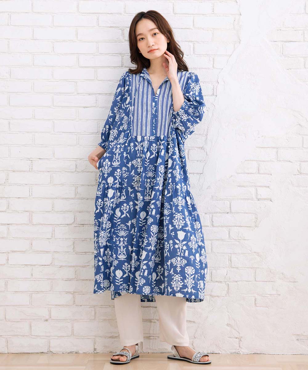 コードコットンMIXプリントカフタンワンピース