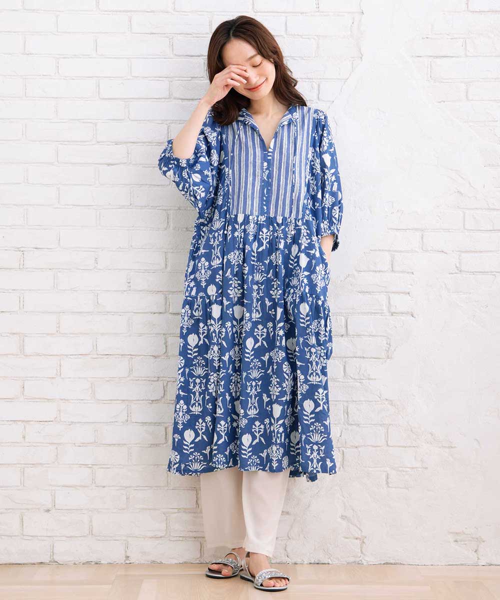 コードコットンMIXプリントカフタンワンピース