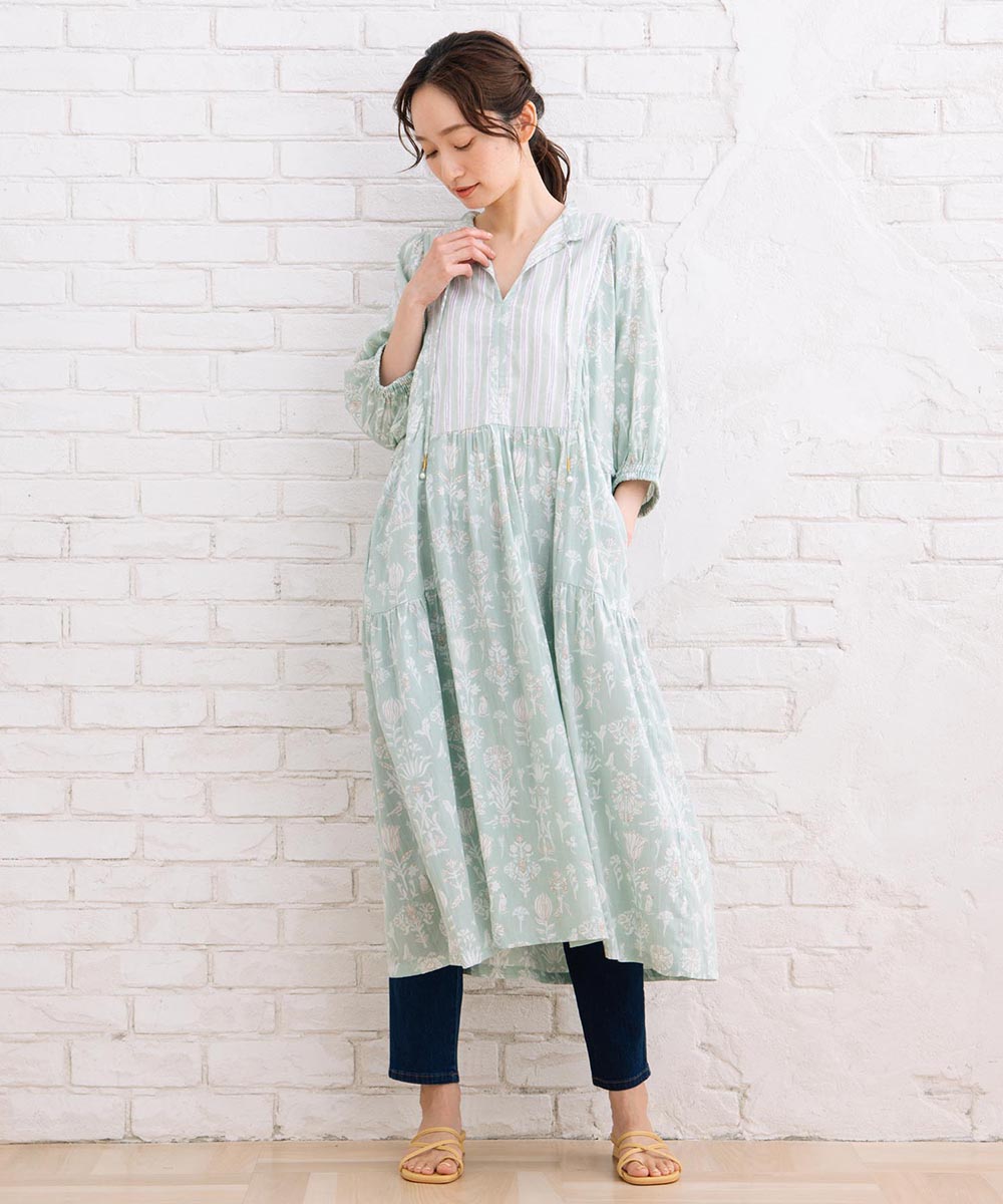 コードコットンMIXプリントカフタンワンピース