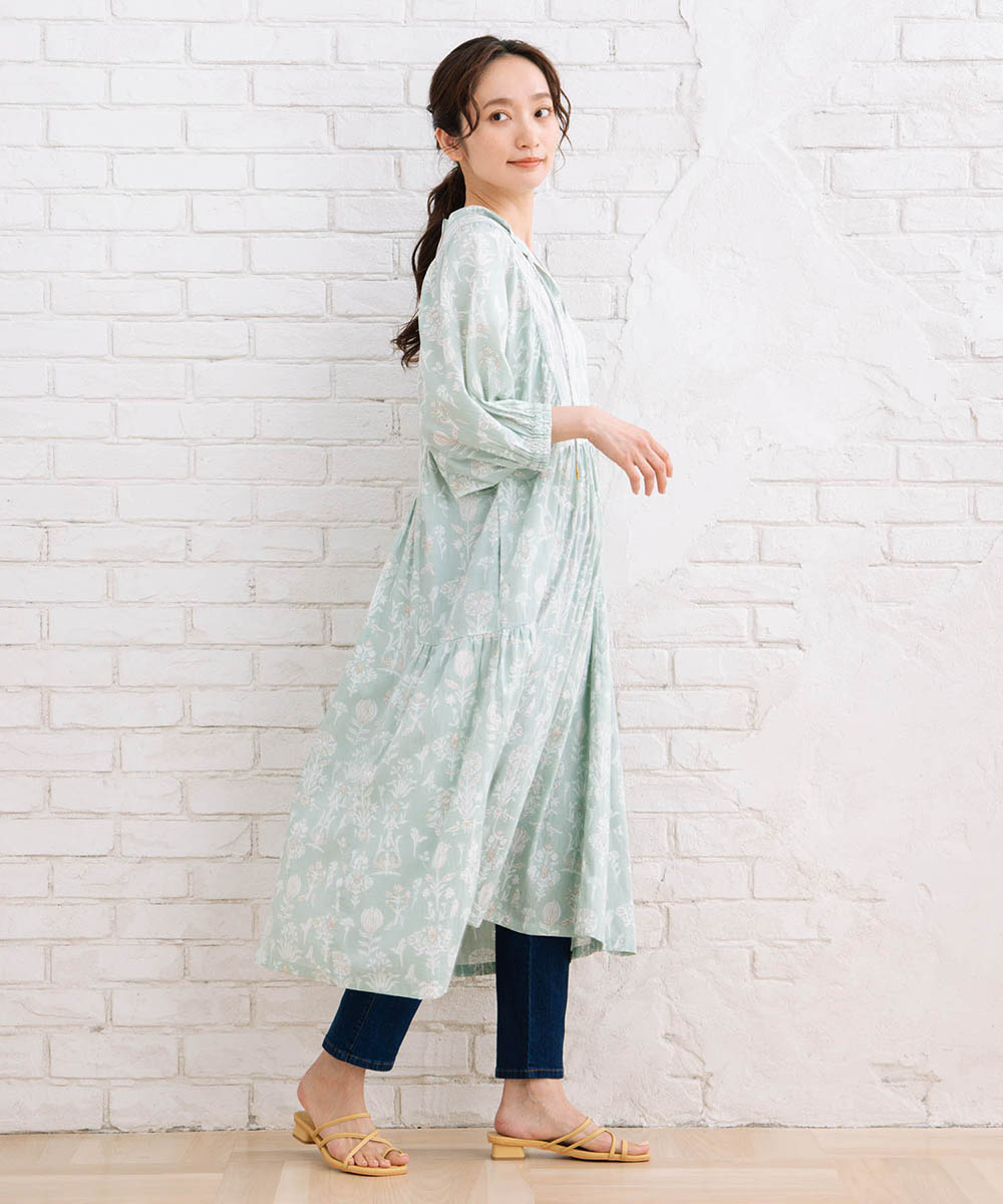 コードコットンMIXプリントカフタンワンピース