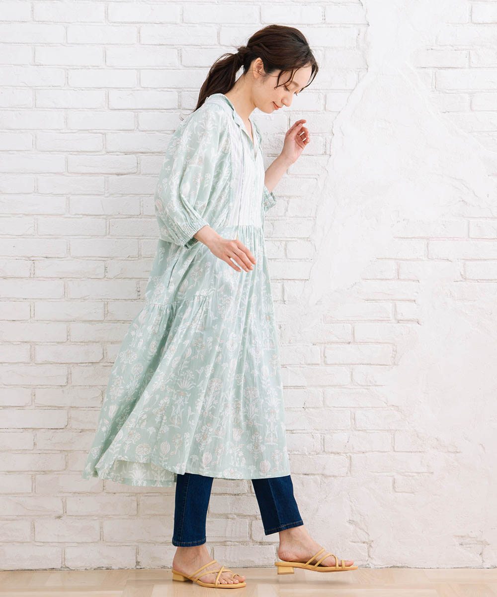 コードコットンMIXプリントカフタンワンピース