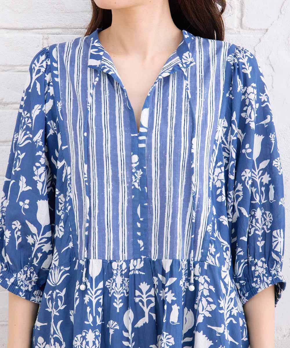 コードコットンMIXプリントカフタンワンピース