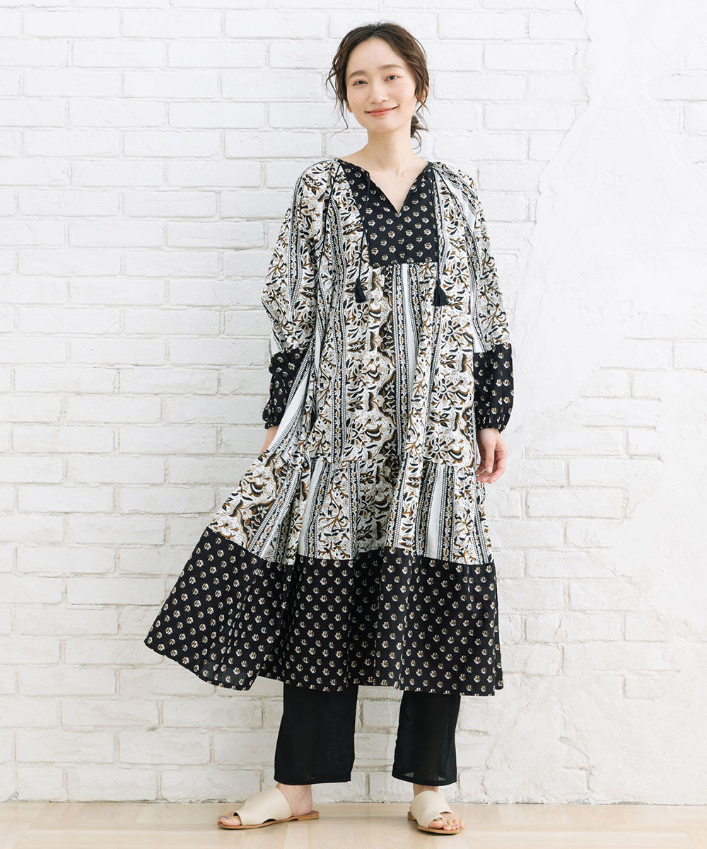 21号(6L～) INDESIGN ボタニカルMIXプリントカフタンワンピース