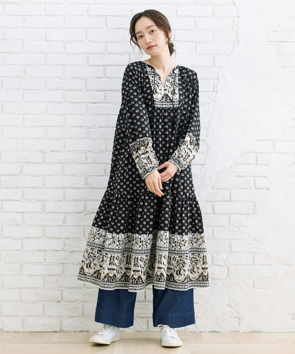 21号(6L～) INDESIGN ボタニカルMIXプリントカフタンワンピース